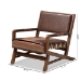 Baxton Studio Rovelyn Rustic Brown Faux Leather Upholstered Walnut Finished Wood Lounge Chair - Rovelyn-Dark Brown/Walnut-CC