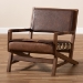 Baxton Studio Rovelyn Rustic Brown Faux Leather Upholstered Walnut Finished Wood Lounge Chair - Rovelyn-Dark Brown/Walnut-CC