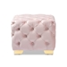Baxton Studio Avara Glam and Luxe Light Pink Velvet Fabric Upholstered Gold Finished Button Tufted Ottoman - TSFOT029-Light Pink/Gold-Otto