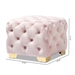 Baxton Studio Avara Glam and Luxe Light Pink Velvet Fabric Upholstered Gold Finished Button Tufted Ottoman - TSFOT029-Light Pink/Gold-Otto