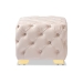 Baxton Studio Avara Glam and Luxe Light Beige Velvet Fabric Upholstered Gold Finished Button Tufted Ottoman - TSFOT029-Light Beige/Gold-Otto