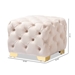 Baxton Studio Avara Glam and Luxe Light Beige Velvet Fabric Upholstered Gold Finished Button Tufted Ottoman - TSFOT029-Light Beige/Gold-Otto