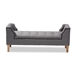 Baxton Studio Perret Modern and Contemporary Gray Linen Fabric Upholstered Oak Brown Finished Wood Bench - TSF7739-Grey/Natural Oak-Bench