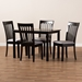 Baxton Studio Minette Modern and Contemporary Gray Fabric Upholstered Espresso Brown Finished Wood 5-Piece Dining Set - RH319C-Grey/Dark Brown-5PC Dining Set