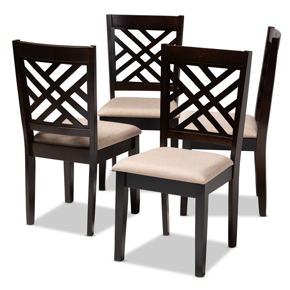 Baxton Studio Caron Modern and Contemporary Sand Fabric Upholstered Espresso Brown Finished Wood Dining Chair Set of 4
