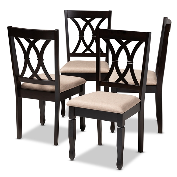 Baxton Studio Reneau Modern and Contemporary Sand Fabric Upholstered Espresso Brown Finished Wood Dining Chair Set of 4