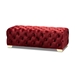 Baxton Studio Avara Glam and Luxe Burgundy Velvet Fabric Upholstered Gold Finished Button Tufted Bench Ottoman