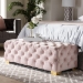 Baxton Studio Avara Glam and Luxe Light Pink Velvet Fabric Upholstered Gold Finished Button Tufted Bench Ottoman - TSFOT028-Light Pink/Gold-Otto
