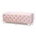 Baxton Studio Avara Glam and Luxe Light Pink Velvet Fabric Upholstered Gold Finished Button Tufted Bench Ottoman - TSFOT028-Light Pink/Gold-Otto