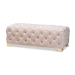 Baxton Studio Avara Glam and Luxe Light Beige Velvet Fabric Upholstered Gold Finished Button Tufted Bench Ottoman