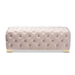 Baxton Studio Avara Glam and Luxe Light Beige Velvet Fabric Upholstered Gold Finished Button Tufted Bench Ottoman - TSFOT028-Light Beige/Gold-Otto