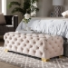Baxton Studio Avara Glam and Luxe Light Beige Velvet Fabric Upholstered Gold Finished Button Tufted Bench Ottoman - TSFOT028-Light Beige/Gold-Otto