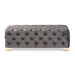 Baxton Studio Avara Glam and Luxe Gray Velvet Fabric Upholstered Gold Finished Button Tufted Bench Ottoman - TSFOT028-Slate Grey/Gold-Otto
