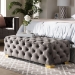 Baxton Studio Avara Glam and Luxe Gray Velvet Fabric Upholstered Gold Finished Button Tufted Bench Ottoman - TSFOT028-Slate Grey/Gold-Otto