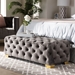 Baxton Studio Avara Glam and Luxe Gray Velvet Fabric Upholstered Gold Finished Button Tufted Bench Ottoman - TSFOT028-Slate Grey/Gold-Otto