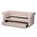 Baxton Studio Mabelle Modern and Contemporary Light Pink Velvet Upholstered Daybed with Trundle - Ashley-Light Pink-Daybed