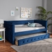 Baxton Studio Amaya Modern and Contemporary Navy Blue Velvet Fabric Upholstered Twin Size Daybed with Trundle - CF8825-Navy Blue-Daybed-T/T