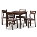 Baxton Studio Lovy Modern and Contemporary Gray Fabric Upholstered Dark Walnut-Finished 5-Piece Wood Dining Set - Lovy Dining Set-Grey/Dark Walnut