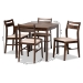 Baxton Studio Lovy Modern and Contemporary Beige Fabric Upholstered Dark Walnut-Finished 5-Piece Wood Dining Set - Lovy Dining Set-Beige/Dark Walnut