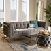 Baxton Studio Ambra Glam and Luxe Grey Velvet Fabric Upholstered and Button Tufted Sofa with Gold-Tone Frame - TSF-5507-Grey/Gold-SF