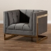 Baxton Studio Ambra Glam and Luxe Grey Velvet Fabric Upholstered and Button Tufted Armchair with Gold-Tone Frame - TSF-5507-Grey/Gold-CC