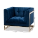 Baxton Studio Ambra Glam and Luxe Navy Blue Velvet Fabric Upholstered and Button Tufted Armchair with Gold-Tone Frame - TSF-5507-Navy/Gold-CC