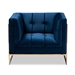 Baxton Studio Ambra Glam and Luxe Navy Blue Velvet Fabric Upholstered and Button Tufted Armchair with Gold-Tone Frame - TSF-5507-Navy/Gold-CC