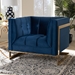 Baxton Studio Ambra Glam and Luxe Navy Blue Velvet Fabric Upholstered and Button Tufted Armchair with Gold-Tone Frame - TSF-5507-Navy/Gold-CC