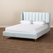 Baxton Studio Saverio Glam and Luxe Light Blue Velvet Fabric Upholstered Queen Size Platform Bed with Gold-Tone Legs - BBT6765-Light Blue-Queen