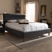 Baxton Studio Erlend Mid-Century Modern Dark Grey Fabric Upholstered Queen Size Platform Bed - BBT6803-Dark Grey-Queen