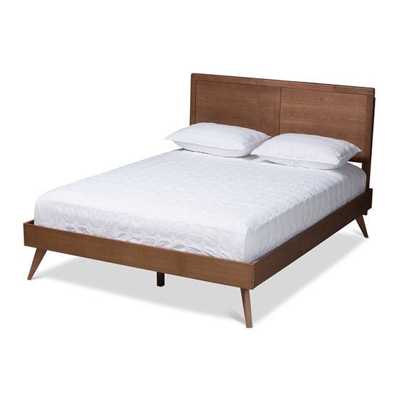Baxton Studio Zenon Mid-Century Modern Walnut Brown Finished Wood Queen Size Platform Bed