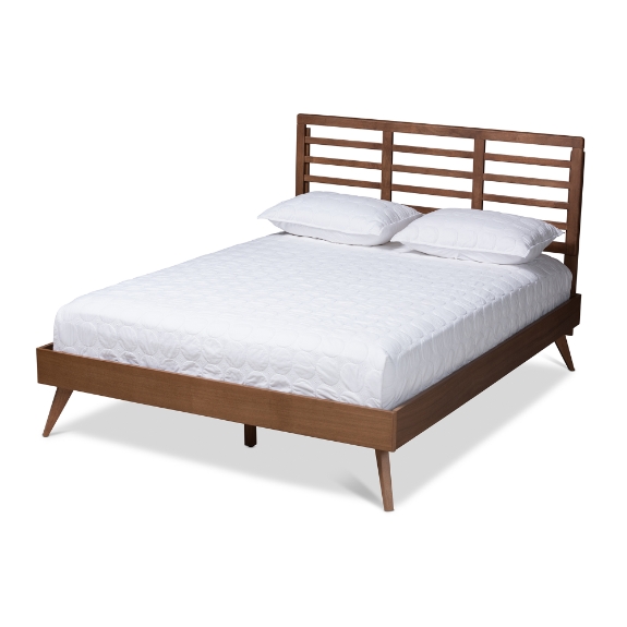 Baxton Studio Calisto Mid-Century Modern Walnut Brown Finished Wood Full Size Platform Bed