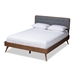 Baxton Studio Dilara Mid-Century Modern Dark Grey Fabric Upholstered Walnut Brown Finished Wood King Size Platform Bed