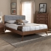 Baxton Studio Dilara Mid-Century Modern Light Grey Fabric Upholstered Walnut Brown Finished Wood Queen Size Platform Bed - Dilara-Light Grey/Ash Walnut-Queen