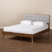 Baxton Studio Dilara Mid-Century Modern Light Grey Fabric Upholstered Walnut Brown Finished Wood Queen Size Platform Bed - Dilara-Light Grey/Ash Walnut-Queen
