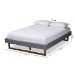 Baxton Studio Liliya Mid-Century Modern Dark Grey Fabric Upholstered Walnut Brown Finished Wood Queen Size Platform Bed Frame - MG97043-1-Dark Grey/Ash Walnut-Bed Frame-Queen