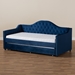 Baxton Studio Perry Modern and Contemporary Navy Blue Velvet Fabric Upholstered and Button Tufted Twin Size Daybed with Trundle - CF8940-Navy Blue-Daybed-T/T