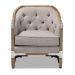 Baxton Studio Terina French Country Industrial Grey-Beige Fabric Upholstered Whitewashed Oak Wood Armchair with Metal Accents - TSF7763-Beige-CC