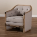 Baxton Studio Terina French Country Industrial Grey-Beige Fabric Upholstered Whitewashed Oak Wood Armchair with Metal Accents - TSF7763-Beige-CC