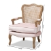 Baxton Studio Vallea Traditional French Provincial Light Pink Velvet Fabric Upholstered White-Washed Oak Wood Armchair - TSF7764-Light Pink-CC