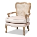 Baxton Studio Vallea Traditional French Provincial Light Beige Velvet Fabric Upholstered White-Washed Oak Wood Armchair