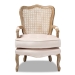 Baxton Studio Vallea Traditional French Provincial Light Beige Velvet Fabric Upholstered White-Washed Oak Wood Armchair - TSF7764-Light Beige-CC