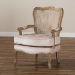Baxton Studio Vallea Traditional French Provincial Light Beige Velvet Fabric Upholstered White-Washed Oak Wood Armchair - TSF7764-Light Beige-CC