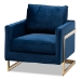 Baxton Studio Matteo Glam and Luxe Navy Blue Velvet Fabric Upholstered Gold Finished Armchair