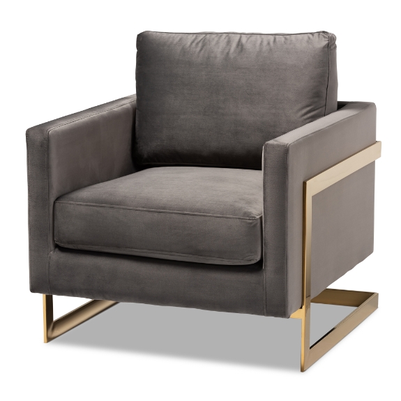Baxton Studio Matteo Glam and Luxe Grey Velvet Fabric Upholstered Gold Finished Armchair