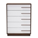 Baxton Studio Mette Mid-Century Modern Two-Tone White and Walnut Finished 5-Drawer Wood Chest - LV3COD3231WI-Columbia/White-5DW-Chest