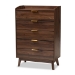 Baxton Studio Lena Mid-Century Modern Walnut Brown Finished 5-Drawer Wood Chest