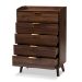 Baxton Studio Lena Mid-Century Modern Walnut Brown Finished 5-Drawer Wood Chest - LV4COD4232WI-Columbia-5DW-Chest