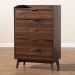 Baxton Studio Lena Mid-Century Modern Walnut Brown Finished 5-Drawer Wood Chest - LV4COD4232WI-Columbia-5DW-Chest