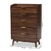 Baxton Studio Lena Mid-Century Modern Walnut Brown Finished 5-Drawer Wood Chest - LV4COD4232WI-Columbia-5DW-Chest